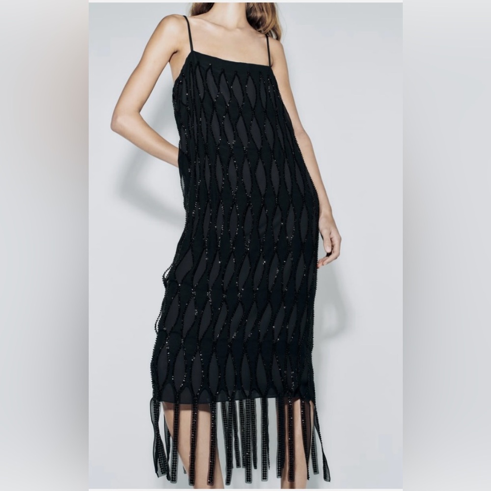 🔥NEW Zara Beaded & Fringe Dress